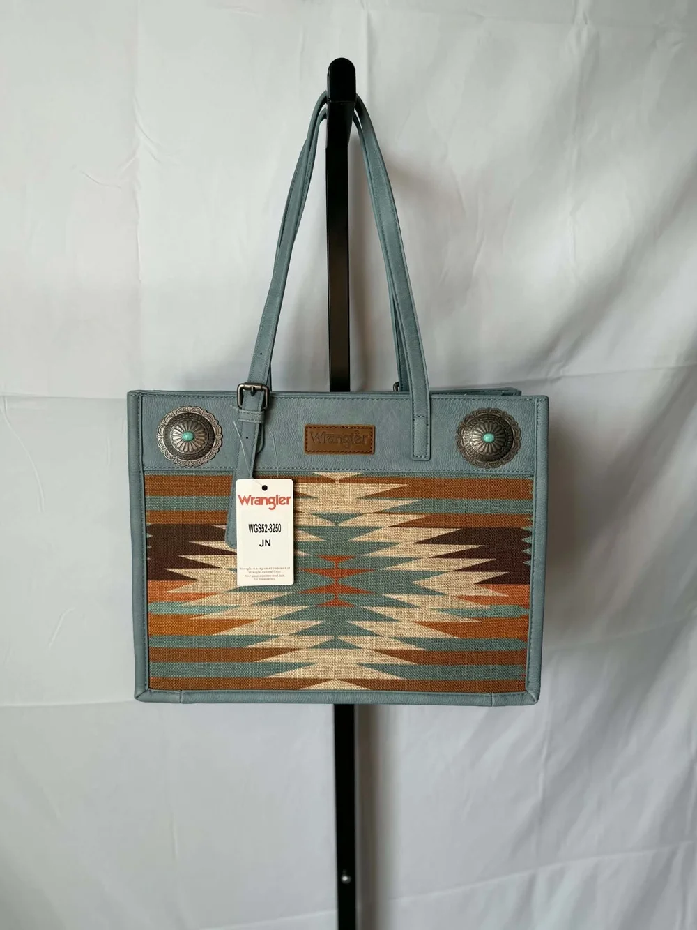 Wrangler Women’s Southwestern Pattern Tote Bag in Light Blue and Brown - Picture 2 of 7